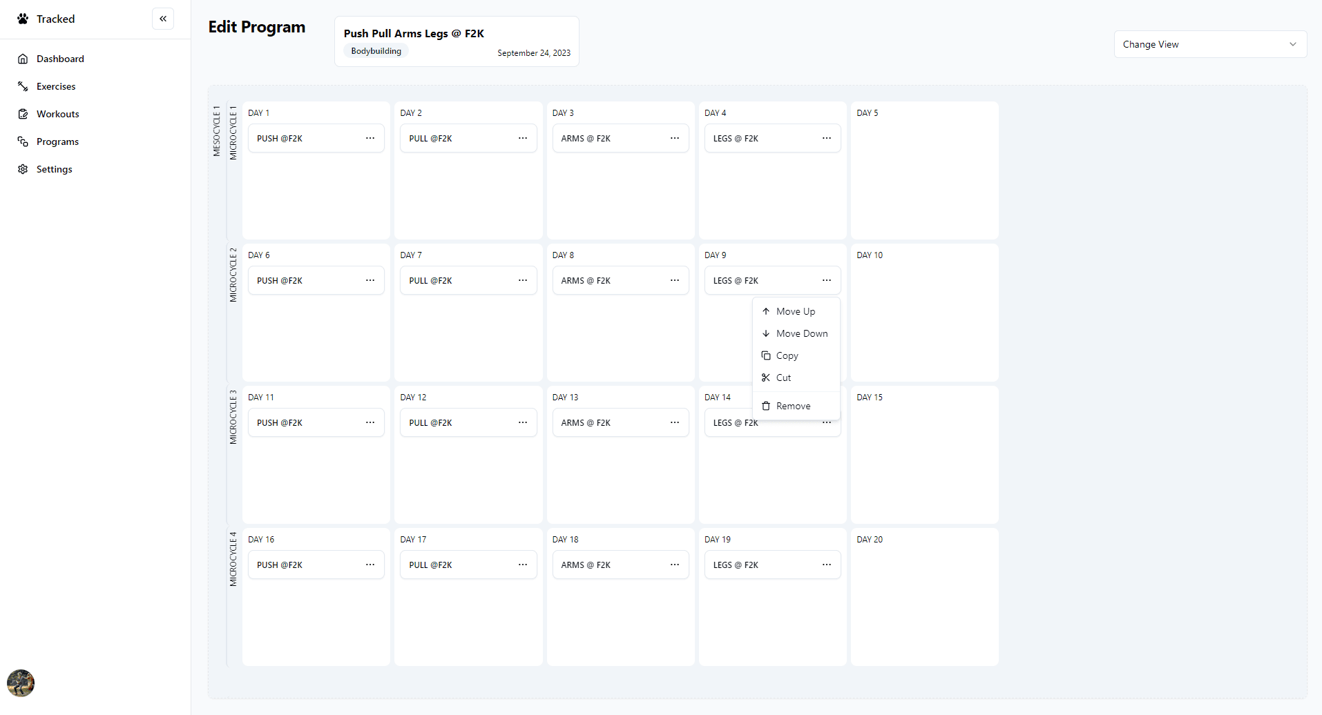 Tracked Training Dashboard Website Screenshot