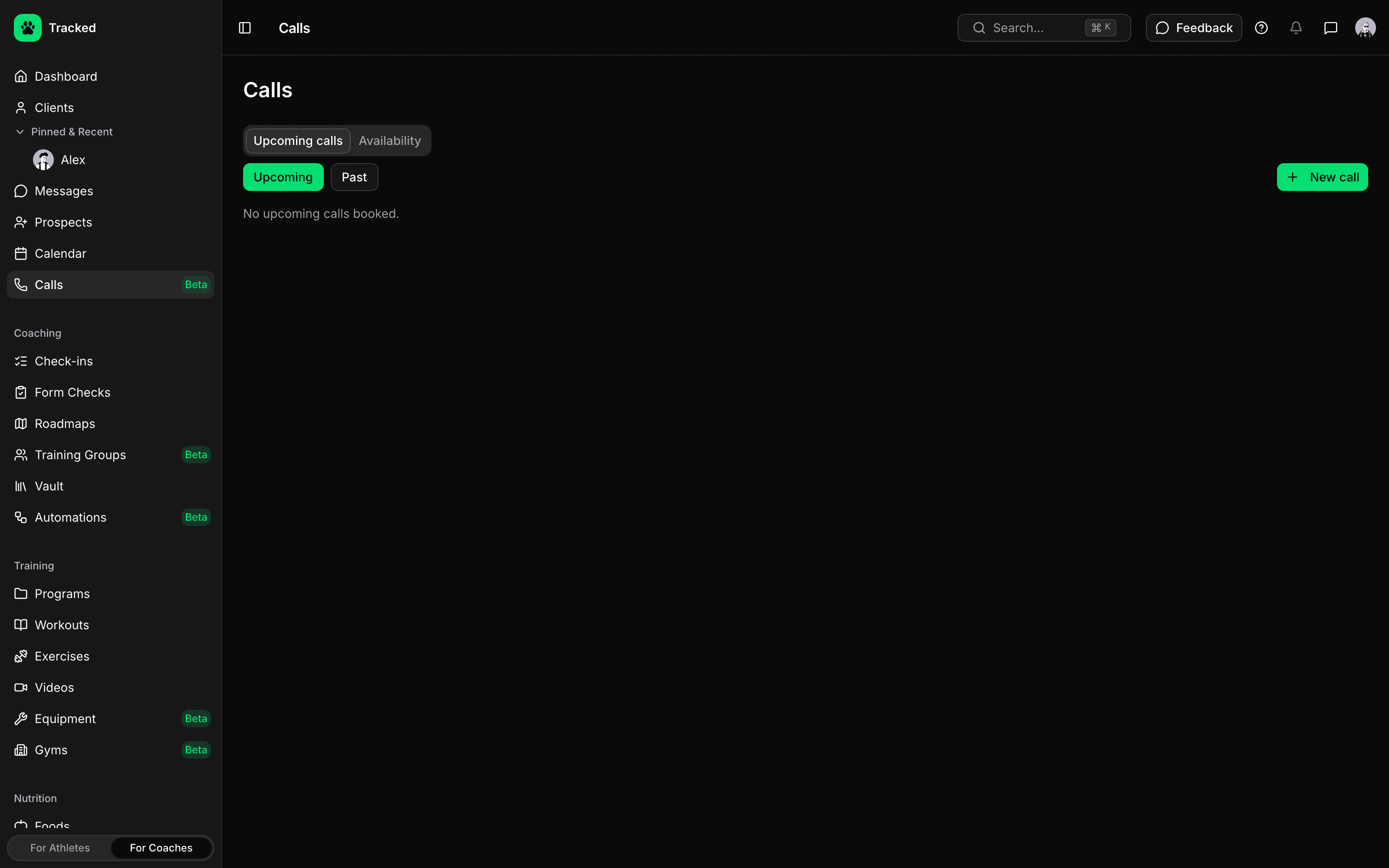 Coaching calls in the Tracked coaching dashboard
