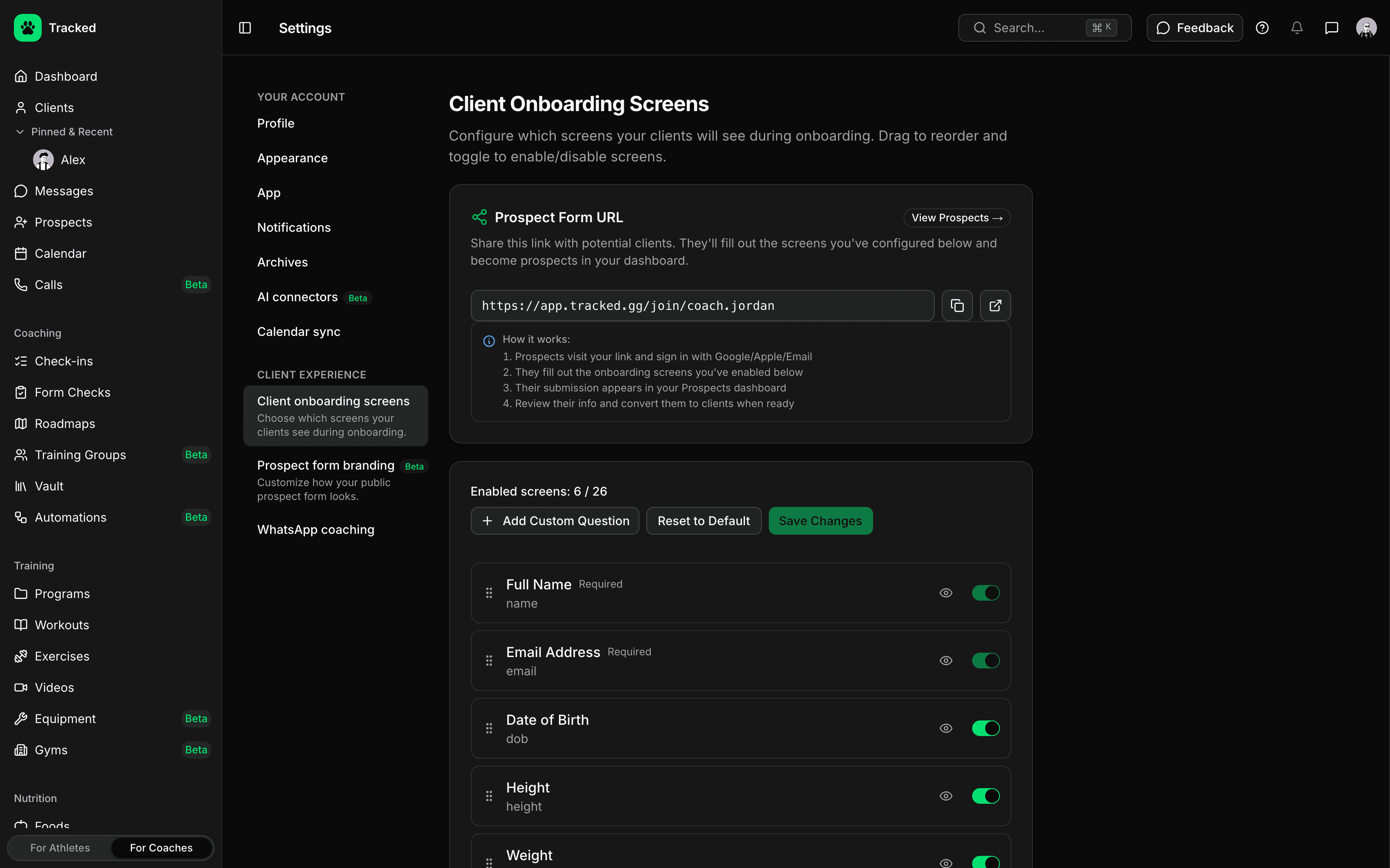 Choosing and ordering the onboarding screens applicants fill out