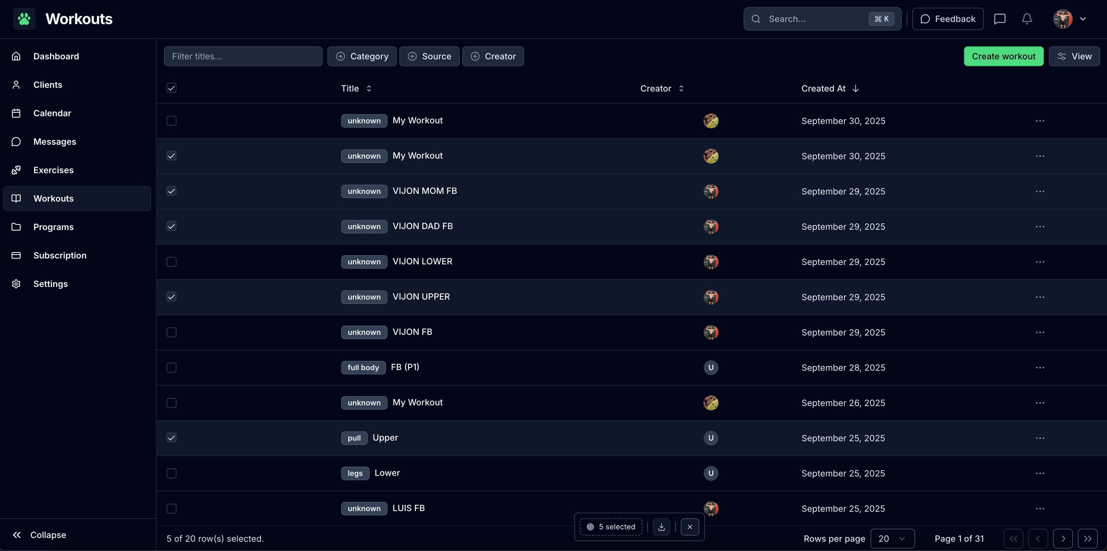Athlete profile with session compliance and recent notes
