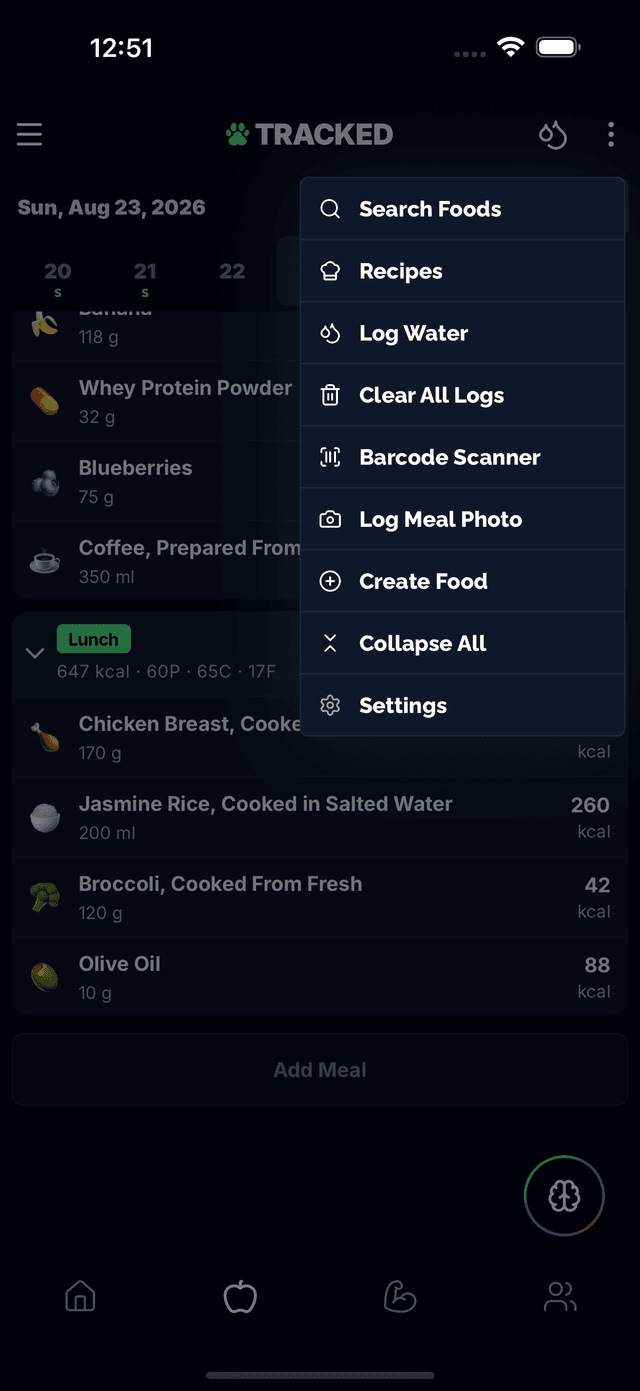 Saisie rapide de calories avec scanner de codes-barres