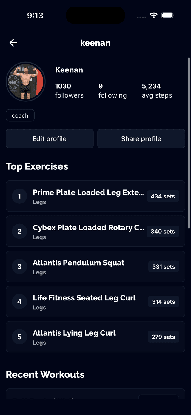Social features in the Tracked app