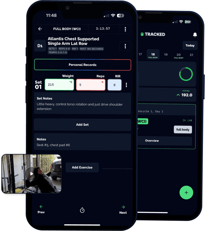 Tracked app interface showing science-based training features